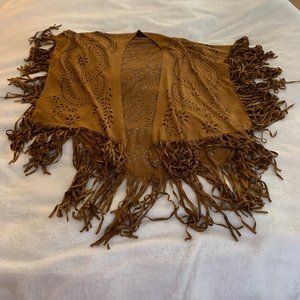 Choies Laser Cut and Fringe Faux Suede Shawl NWT